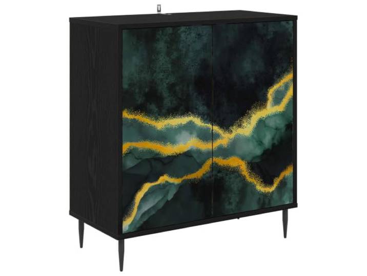 GHVBNMF Sideboard WIJHE Schwarz Eichen-Optik Kommode 69x33x76 cm Kompakte Anrichte mit Ziermuster und Bodenabstand für Ordnung und Stil in Esszimmer oder Flur.