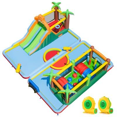 Costway Tiger Inflatable Water Park Obstacle Bounce House with 2 Blower