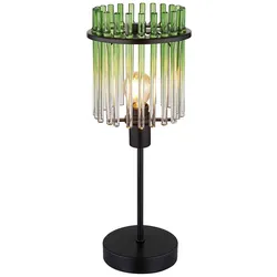 LED Tischleuchte Glasstäbe grün klar Nachttischlampe Glas klassisch Tischlampe schwarz-matt, 1x LED 6W 700Lm warmweiß, DxH 15x37,5 cm