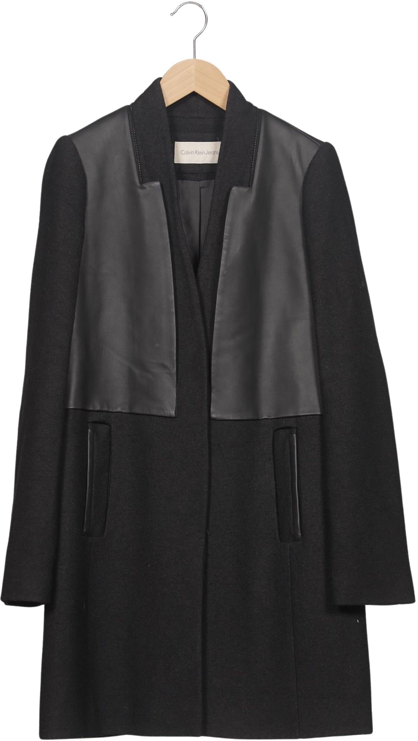 Calvin Klein Jeans Damen Mantel, Schwarz, Gr. S, Leder / Synthetik - Second Hand