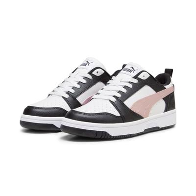Sneaker PUMA "Rebound V6 Low Sneakers Erwachsene", Damen, Gr. 44,5, pink (weiß future pink schwarz), Obermaterial: Textil, Synthetik. Futter: Textil. Innensohle: Textil. Laufsohle: Gummi, Schuhe Sneaker