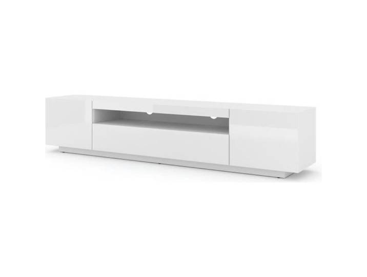 Meuble TV bas universel Aura 200 cm à suspendre ou à poser blanc mat / blanc brillant sans LED