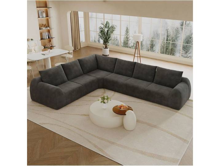 Canapé d'angle compressé EVRYAE 334 cm 6 places tissu chenille gris foncé sans montage