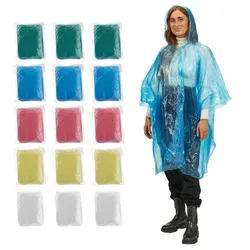 Relaxdays 30x Einweg Regenponcho bunt Blau,Gelb,Rot