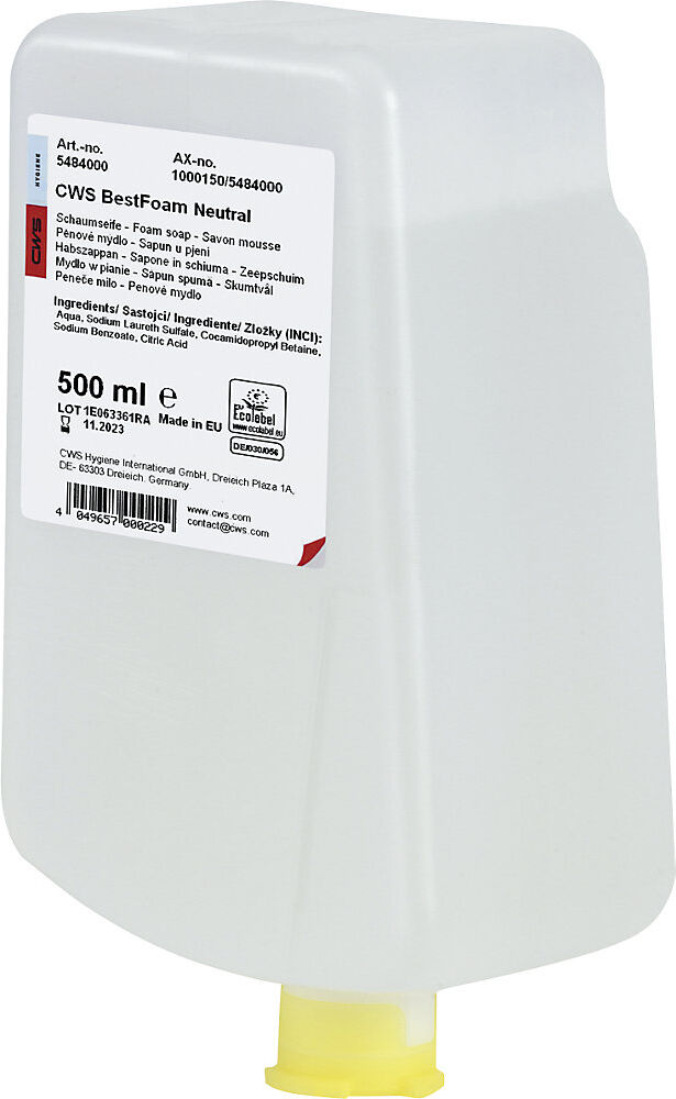 Schaumseife Best Foam, hautverträglich, VE 12 Flaschen à 0,5 l, neutral, weiß-creme CWS