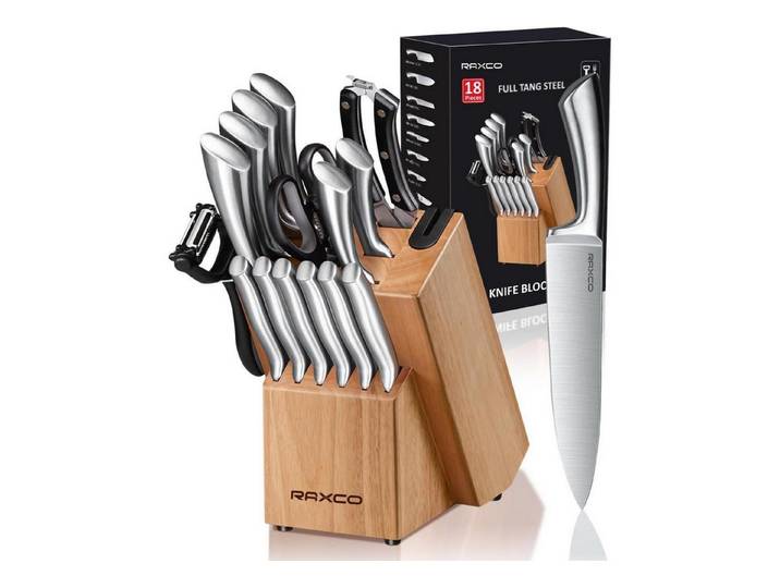 LuxusKollektion Kochbesteck-Set 18-teiliges Küchenmesser Set mit Messerblock und Schärfer, Edelstahl