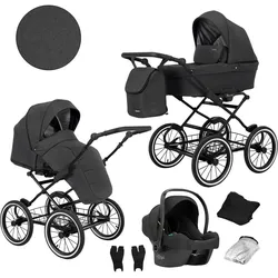 Kunert, Kinderwagen, Romantic 3-in-1 Kinderwagen in Schwarz mit Cosmo Autositz und umfangreichem Zubehör