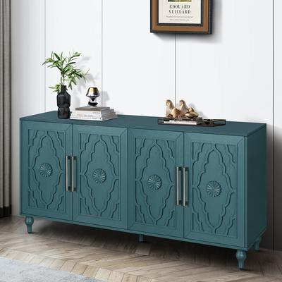 Lesly 63 in Carved Flower Door Large Storage Cabinet
