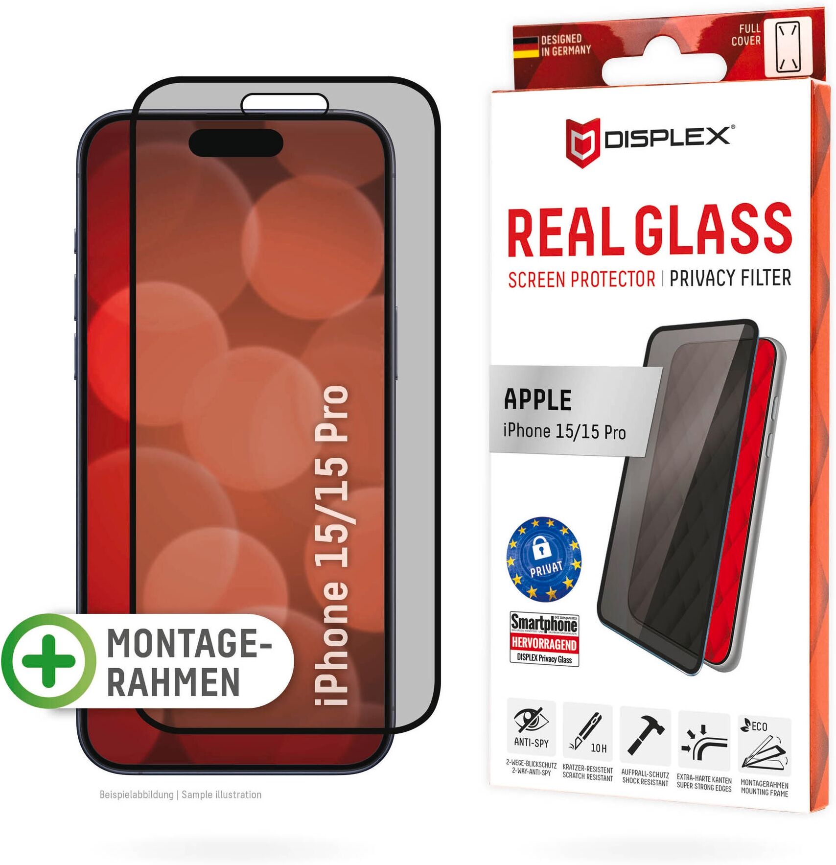 Displex Displayschutzglas "Privacy Glass", schwarz, B:9,4cm H:1,3cm T:20mm, Displayfolien, Blickschutz Displayschutzfolie Displayschutz kratzer-resistent 10H, Displayschutzglas