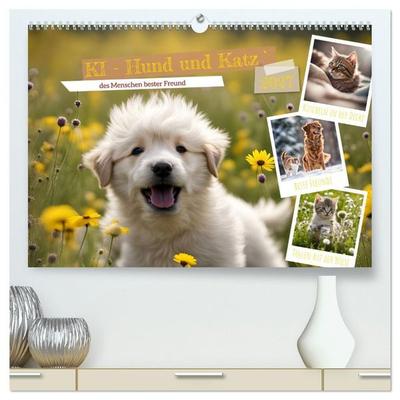 KI - Hund und Katz `des Menschen bester Freund (hochwertiger Premium Wandkalender 2027 DIN A2 quer), Kunstdruck in Hochglanz