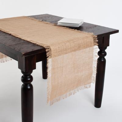 Saro Lifestyle Fringed Natural Jute Solid Color Tablecloth or Table Runner