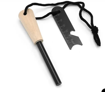 Inspire Daily Merch Ultimate Magnesium Fire Starter Survival Kit With Wooden Handle For Camping & Emergency Use b