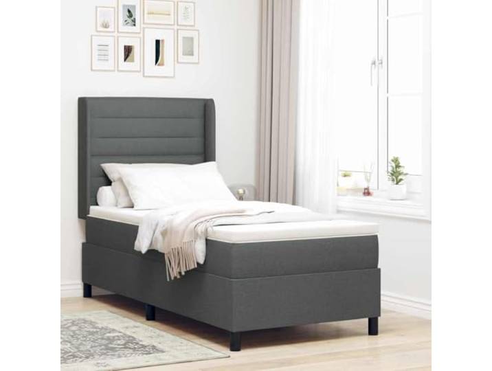 WDGJJFECNMUEHI LED Beleuchtung Stoff Holz Mix Boxspringbett Grau 100x200 cm LED Boxspringbett mit Matratze Dunkelgrau 100x200 cm Stoff Bett mit RGB LED Kopfteil verstellbar Lattenrost