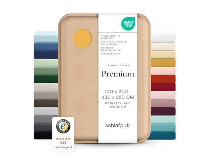 schlafgut Premium Spannbettlaken 120x200 cm Bio-Baumwolle, Yellow Deep