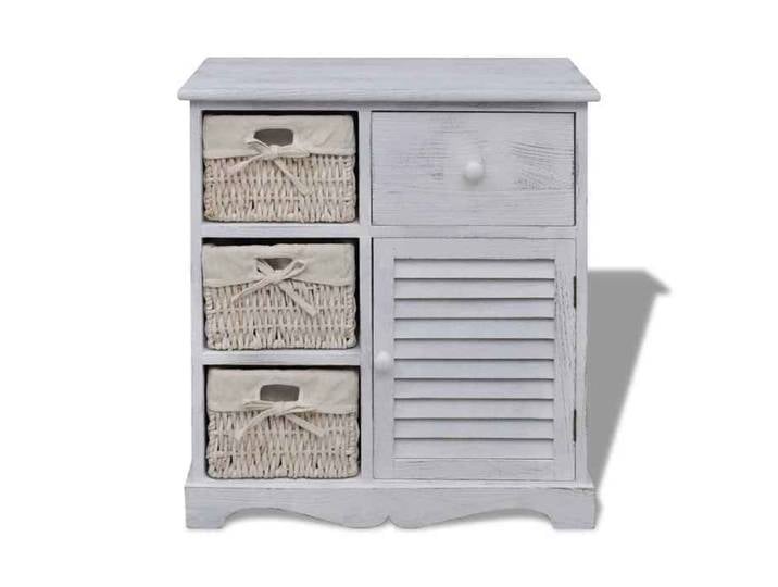 “Winter Sale TOP Buffet bahut Blanc - Armoire en bois 3 paniers gauches en tissage Blanc PRO19119