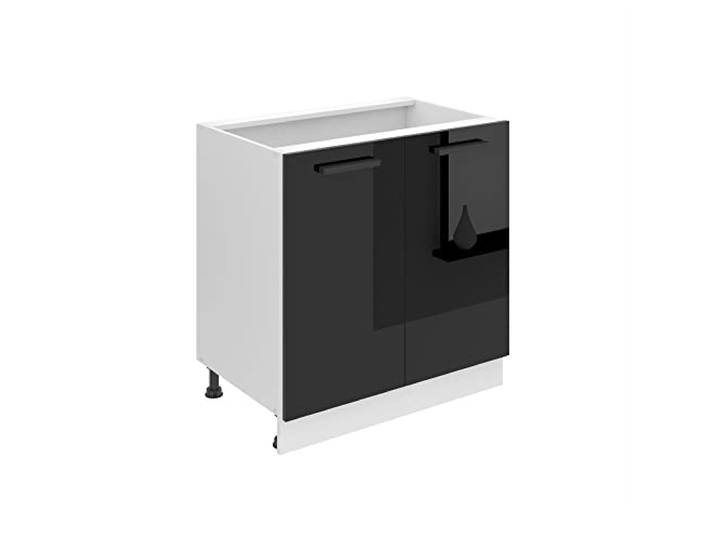 Belini Unterschrank SD 80 cm, ohne Arbeitsplatte, Schwarz Hochglanz Küche, Küchenunterschrank Breite, Küchenschrank mit 2 Türen