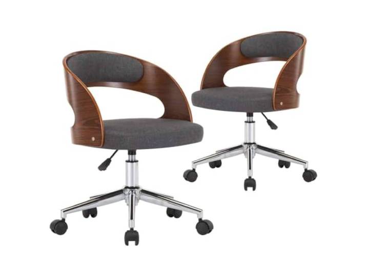 KDVXBCQJH 2er Set Esszimmerstühle Drehbar Grau Stoff Sperrholz Metall Höhenverstellbare Polsterstühle mit Kunststoffrollen und ergonomischer Bugholz-Rückenlehne für Esszimmer und Homeoffice.