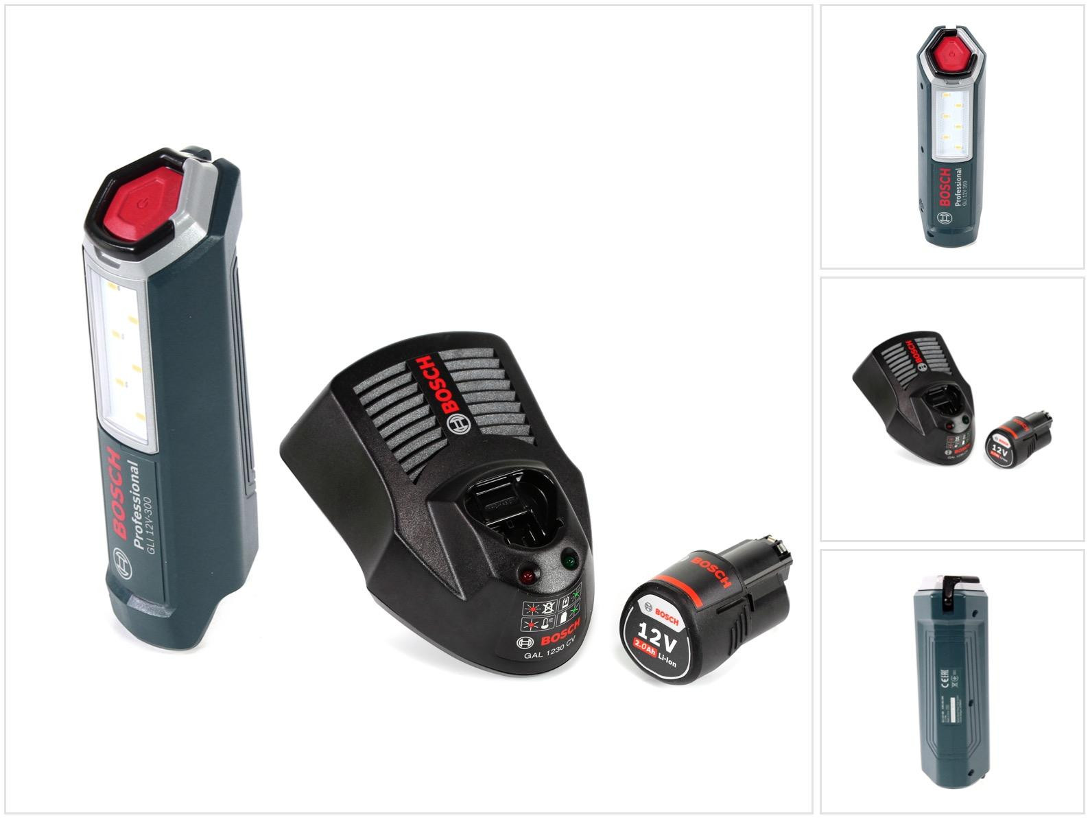Bosch Professional GLI 12V-300 LED acculamp inclusief 1x GBA 12V 2,0 Ah accu en GAL 1230 oplader