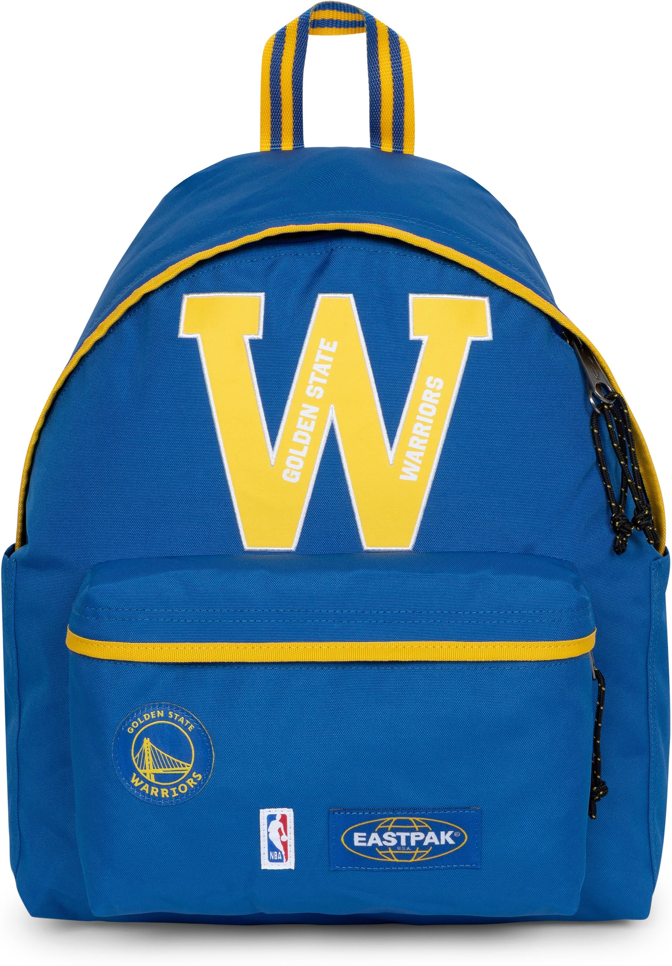 Freizeitrucksack EASTPAK "DAY PAK'R NBA", Damen, Gr. B/H/T: 30cm x 40cm x 18cm, blau (blau golden state warriors), Polyester, Rucksäcke Freizeitrucksack, Unisex Freizeitrucksack mit 14" Laptopfach für NBA Basketball Fans