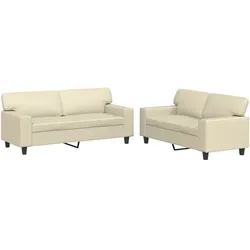 vidaXL 2-tlg. Sofagarnitur Creme Kunstleder