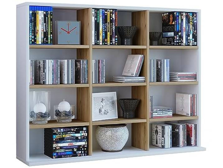 VCM Standregal 102x23x82 cm 12 Fächer Holzwerkstoff für CDs DVDs