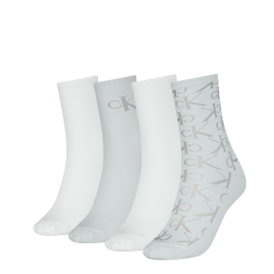 Socken CALVIN KLEIN JEANS "CKJ WOMEN SOCK 4P HOLIDAY PACK AOP", Damen, Gr. - (37/41), N-Gr, weiß (light grau, weiß), Baumwollmischung, normal, Socken Socken, Logo, schmales Bündchen