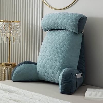 Healfit Counter Back Cushion For Sitting Up In Bed, Reading Pillow Standard Bed Pillow, Chair Arm Pillow With Pockets, Washable Cover back Pillow Blue B