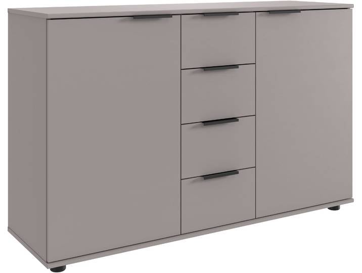 Kombikommode WIMEX Tilburg, Sideboard 130x41x83cm, Made in Germany , grau (saharagrau), B:130cm H:83cm T:41cm, Holzwerkstoff, Sideboards, Kombikommode, schwarze Metallgriffen, Stauraum hinter 2 Türenund in 4 Schubladen