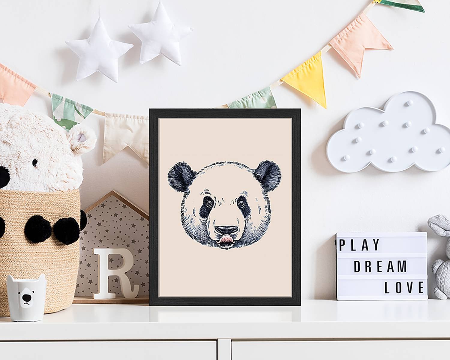 home24 Panda Water And Ink Drawing Poster, Meerdere Kleuren, 33 x 43 cm