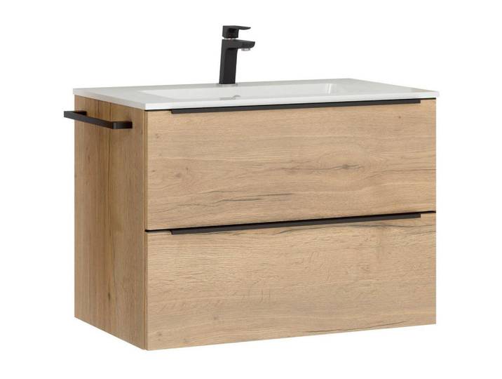 Nobilia Waschtischkombi, Eichefarben, Metall, 2-teilig, 2 Schublade(n) Schubladen, 81 cm, Blauer Engel, Pefc, Goldenes M, Made in Germany, Tcsa, Carb2, DGM-Emissionslabel, Griffeauswahl, Zusatzausstattung erhältlich, hängend, Typenauswahl, Badezimmer, Waschbecken & Armaturen, Waschtische