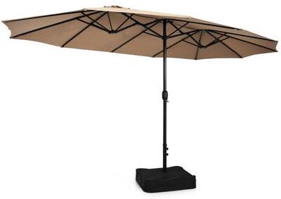 Costway 15 Feet Double-Sided Twin Patio Umbrella with Crank and Base-Brown