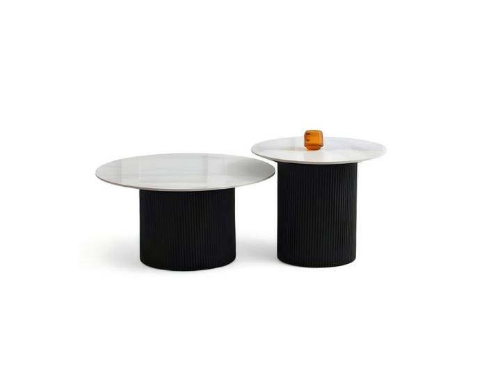 JVmoebel Beistelltisch Holztisch mit zylindrischen Beinen und geriffelter Struktur, Weiß (2-St., Beistelltisch 1, Beistelltisch 2), Made in Europe