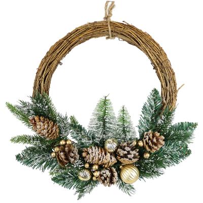 Kunstkranz I.GE.A. "Weihnachtskranz dekoriert", grün, B:38cm H:35cm L:7cm, Kunstpflanzen, mit Christbaumkugeln Zapfen Zweige Beeren Adventskranz Weihnachtsdeko