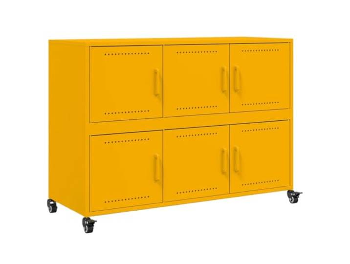 KGHFDVB Sideboard Senfgelb 100,5x39x72 cm Stahl Mit 4 Rollen, pflegeleicht, viel Stauraum für Bücher und Dokumente