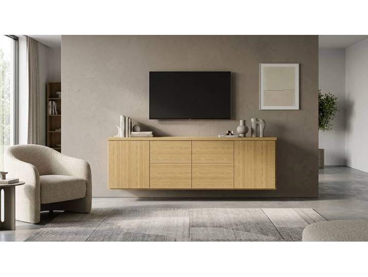 Sideboard aus Massivholz mit Wandhalterung Eiche Natur geölt