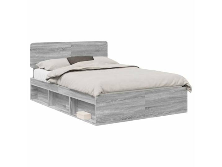 ZQQLVOO Bettrahmen Graues Sonoma 140 x 190 cm Massives Kiefernholz Holzwerkstoffe, Massivkiefer-Kopfteil, fester Lattenrost, Set mit Kopfteil, einfache Montage, feuchtes Tuch