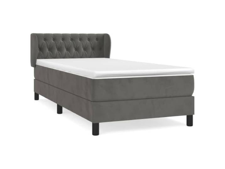 PUGYNBK Boxspringbett, Samt, Dunkelgrau, 90 x 190 cm Verstellbares Kopfteil, Taschenfederkernmatratze, mittlere Festigkeit, Matratzenschoner