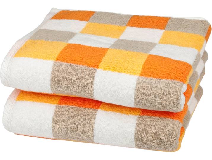 Handtücher ROSS Würfelfond , bunt (ginster, dahlie, cappuccino, weiß), B:50cm L:100cm, Frottier, Baumwolle, Handtücher, Handtücher, 100% Baumwolle