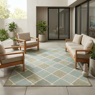 Dream Decor Rugs Samantha Dustin Beige Aqua Blue Outdoor Area Rug