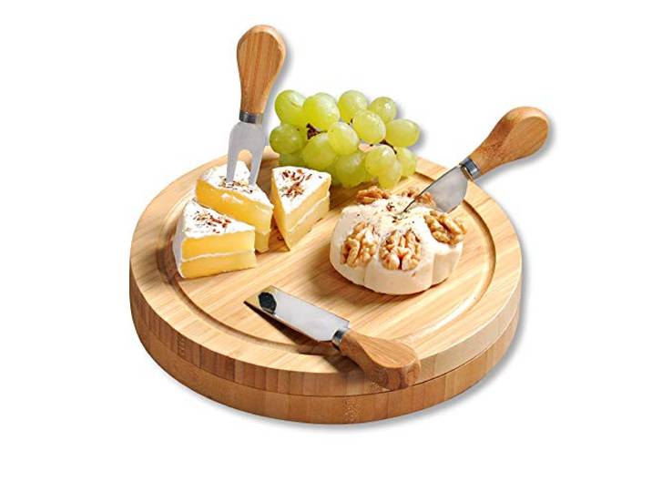 Kesper Käseschneideplatte mit Besteck, Material: Bambus, Maße: B: 23 x H: 23 x T: 3,6 cm, Farbe: Braun 58642