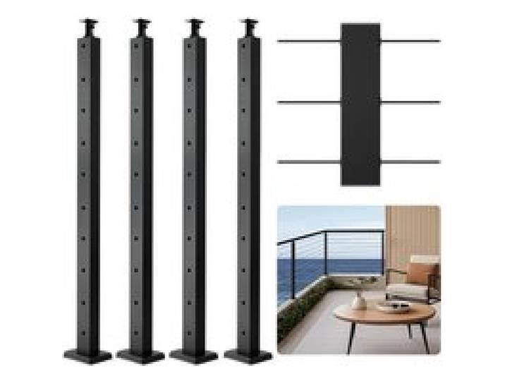 VEVOR Kabelgeländerpfosten, 4er-Pack, 914x25,4x50,8 mm, vorgebohrte horizontale Löcher, Edelstahl SUS304, gebogene horizontale Halterung, für Handlauf, Balustrade, schwarz, 4JZLGZXHS914UUOI6001V0