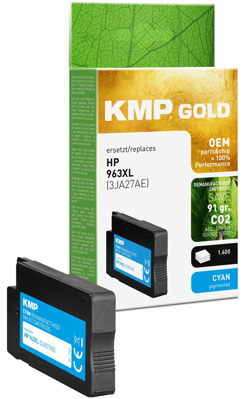 KMP GOLD Cyan Inktcartridge compatibel met HP 963XL (3JA27AE), 2000 pagina's, remanufactured