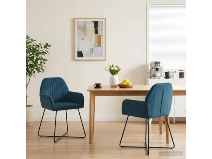 KGHFDVB Esszimmerstühle 2er Set Samt Blau 55x50x84 cm mit Metallrahmen Samtbezug, Metallrahmen, geneigte Rückenlehne, Armlehnen, pflegeleicht, modernes Design
