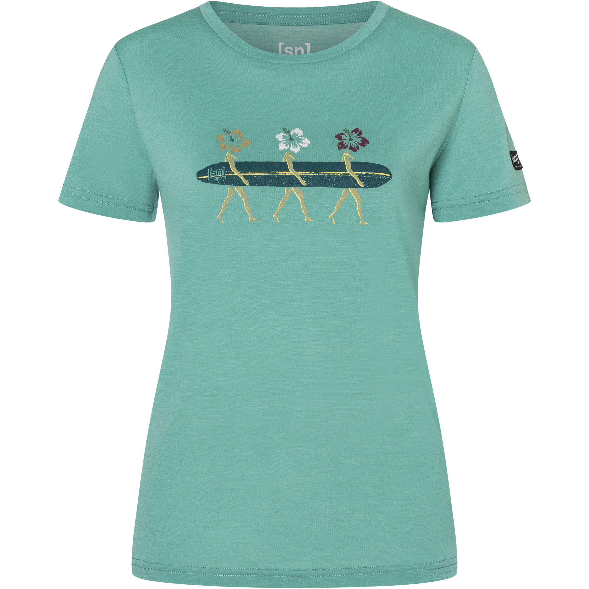 Super.Natural Surfing Flowers Damen T-Shirts tuerkis Größe M Lifestyle Hautfreundlich Merinowolle