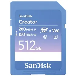 Sandisk Creator UHS-II V60 (512 GB, SDXC, U3, UHS-II), Speicherkarte, Violett, Blau