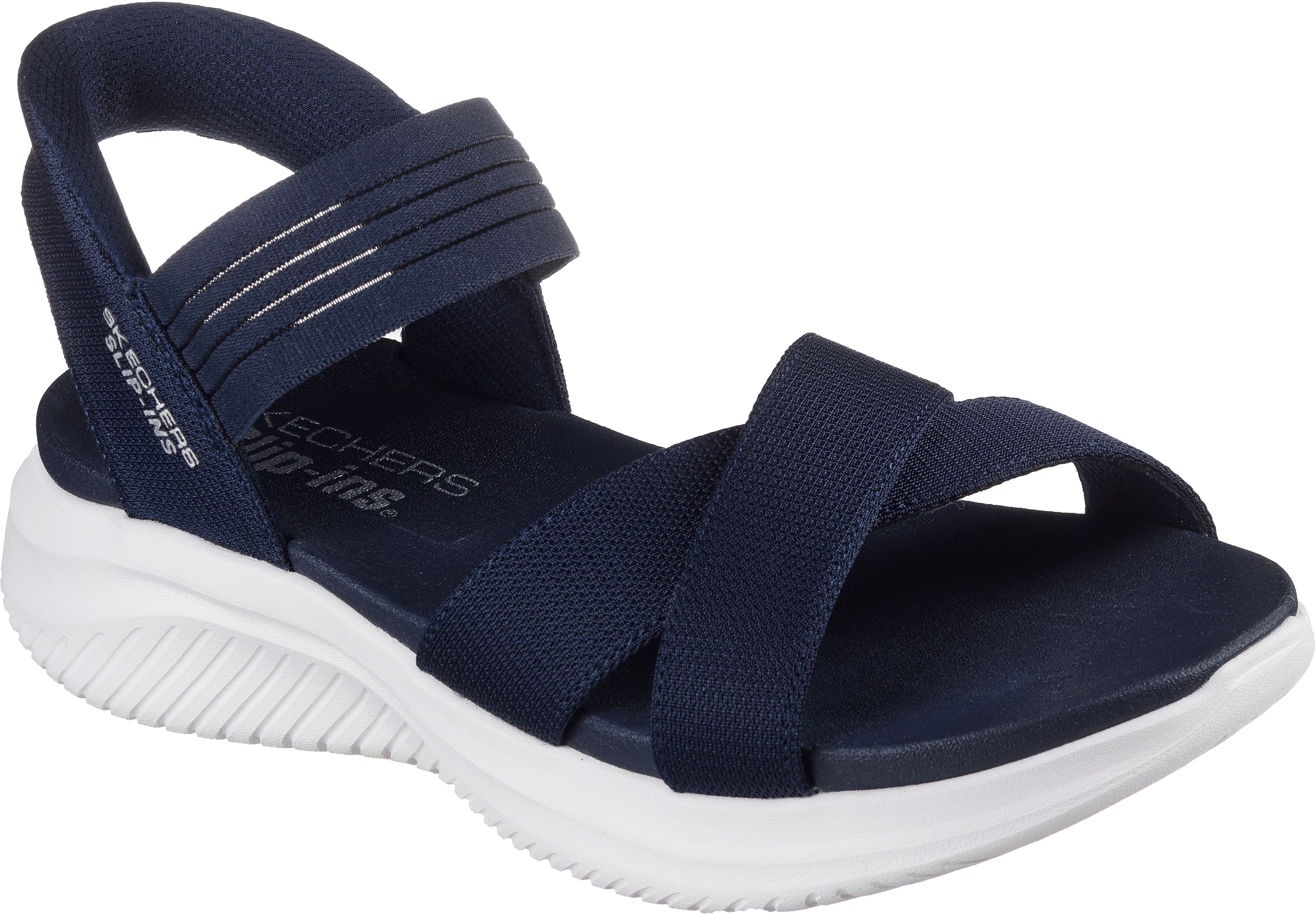 Sandale SKECHERS "ULTRA FLEX 3.0-NEVER BETTER", Damen, Gr. 40, Textil, blau (navy), Schuhe Sandale, Freizeitschuh, Sandale mit Slip-In Funktion