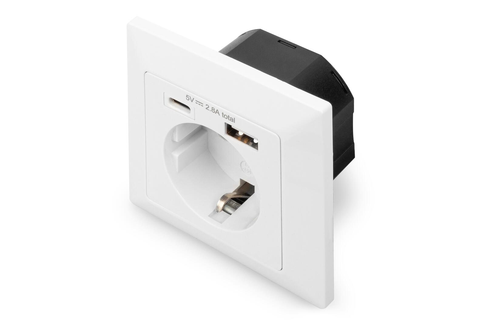 Digitus Sicherheits-Steckdose für Unterputzmontage mit 1 x USB Type-C, 1 x USB A DA-70615