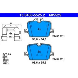 ATE 13.0460-5525.2 Bremsbelagsatz, Scheibenbremse