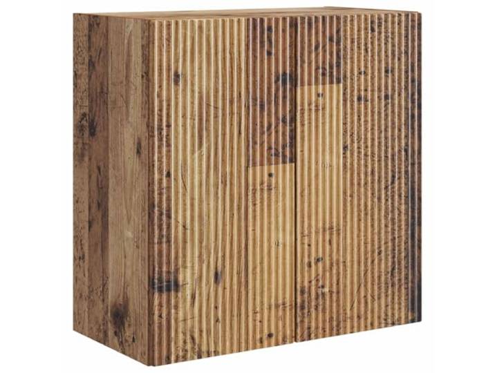 MNCVXAXG Wandschrank 59 x 31 x 60 cm aus Holz mit LED-Lichtern Mit USB-LED-Lichtern, Schublade und Ablage, feststellbare Räder, antikes Holz