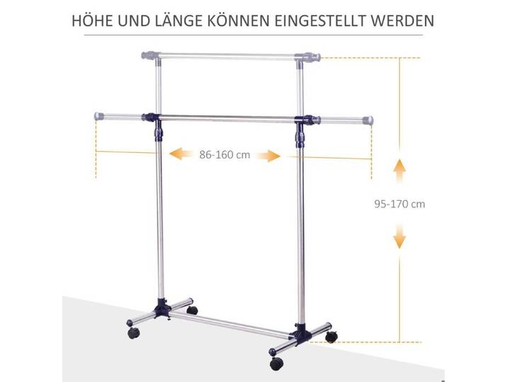 BEL Portant à vêtements sur roulettes hauteur réglable barre extensible acier inoxydable